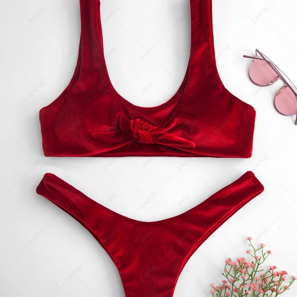 Zaful Crimson Velvet Bikini Set